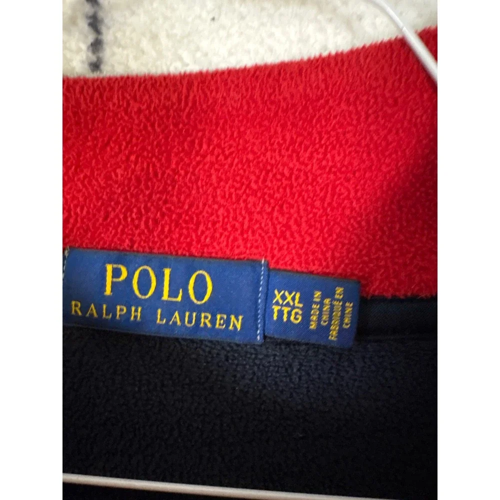 Polo Ralph Lauren Mens XXL Navy Blue Fleece Quarter Zip USA Flag Pullover